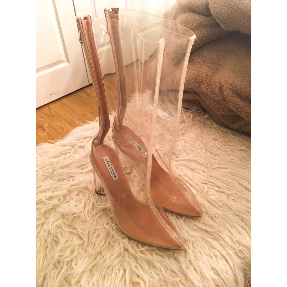 Transparent mid calf booties